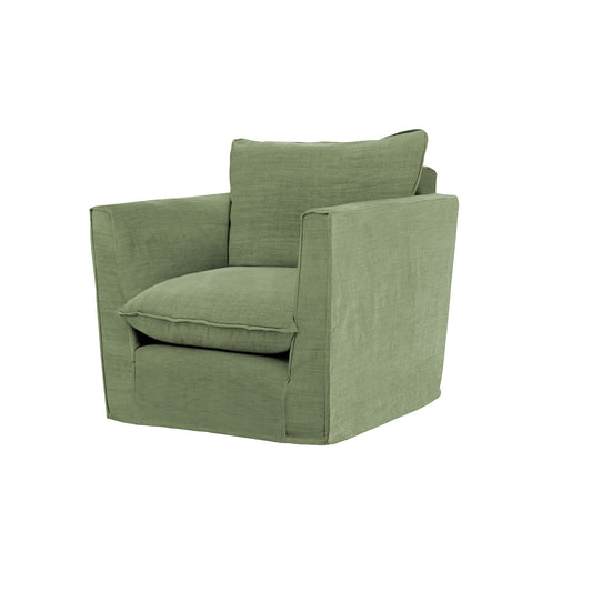 Coco Chair with Knife Edge Cushion in Moss Linen - Made to Order