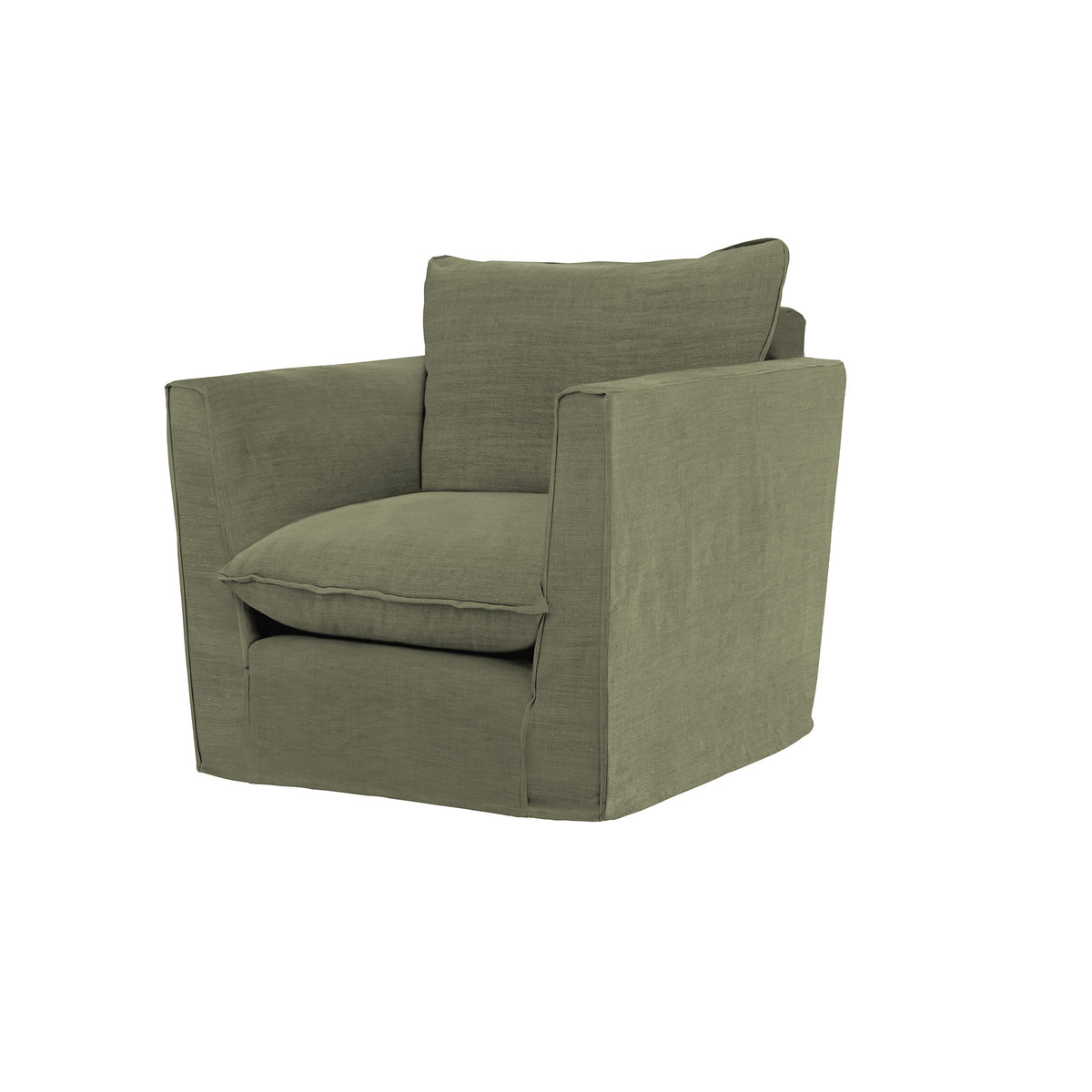 Coco Armchair with Knife Edge Cushion in Sage Linen - Made to Order
