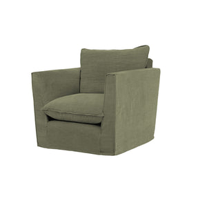 Coco Armchair with Knife Edge Cushion in Sage Linen - Made to Order