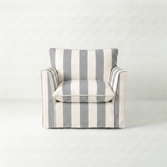 Coco Armchair with Knife Edge cushion in Garden Grey Stripes - Made To Order