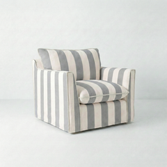 Coco Armchair with Knife Edge cushion in Garden Grey Stripes - Made To Order