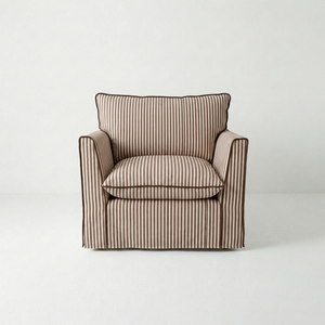 Coco Armchair with Knife Edge cushion in Narrow Chocolate Stripes - Made To Order