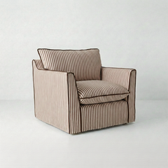 Coco Armchair with Knife Edge cushion in Narrow Chocolate Stripes - Made To Order