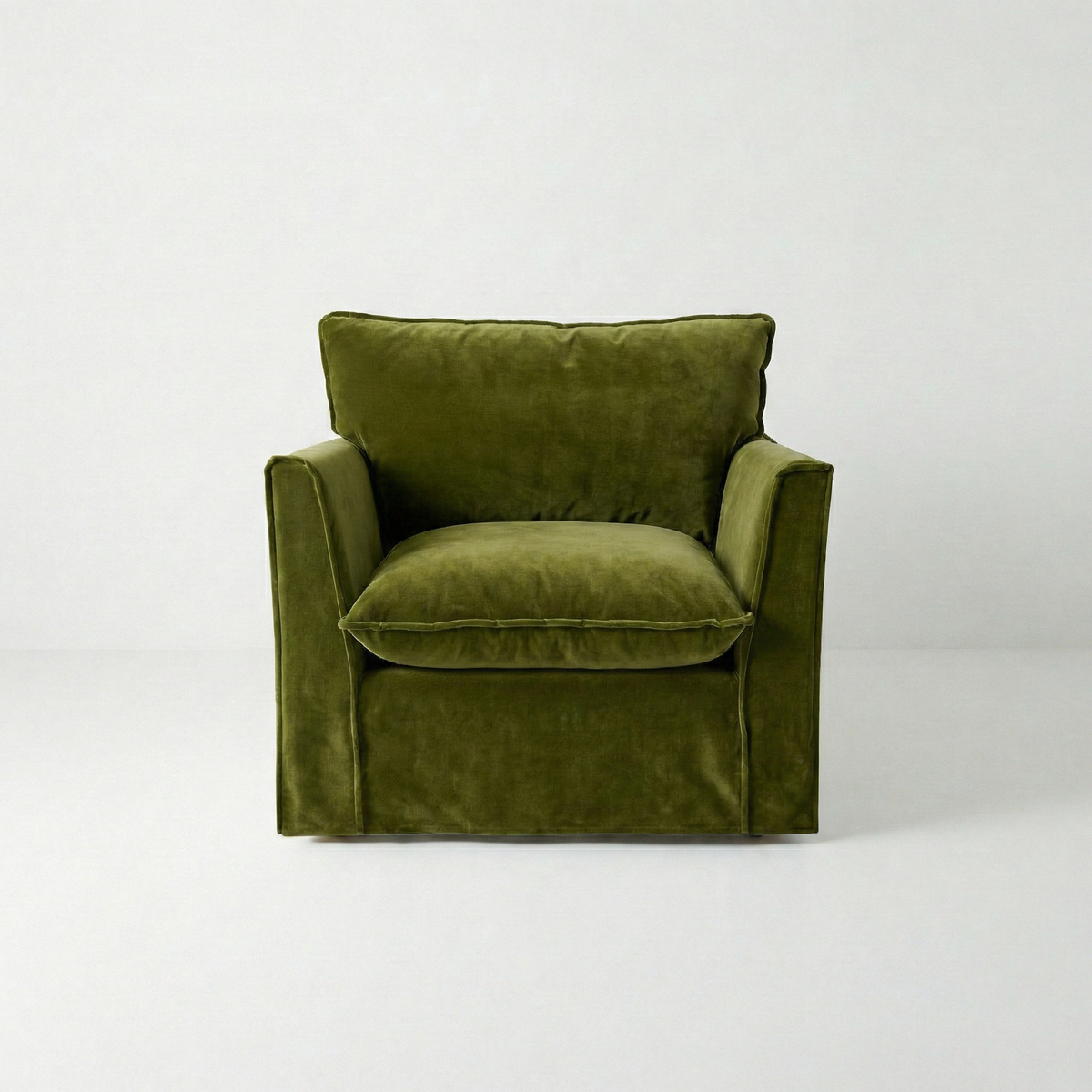 Coco Armchair with Knife Edge cushion in Pelham Moss Velvet - Made To Order