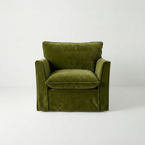 Coco Armchair with Knife Edge cushion in Pelham Moss Velvet - Made To Order