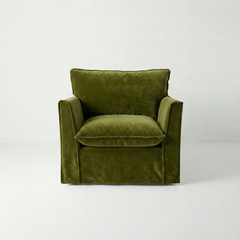 Coco Armchair with Knife Edge cushion in Pelham Moss Velvet - Made To Order