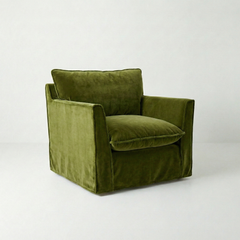 Coco Armchair with Knife Edge cushion in Pelham Moss Velvet - Made To Order