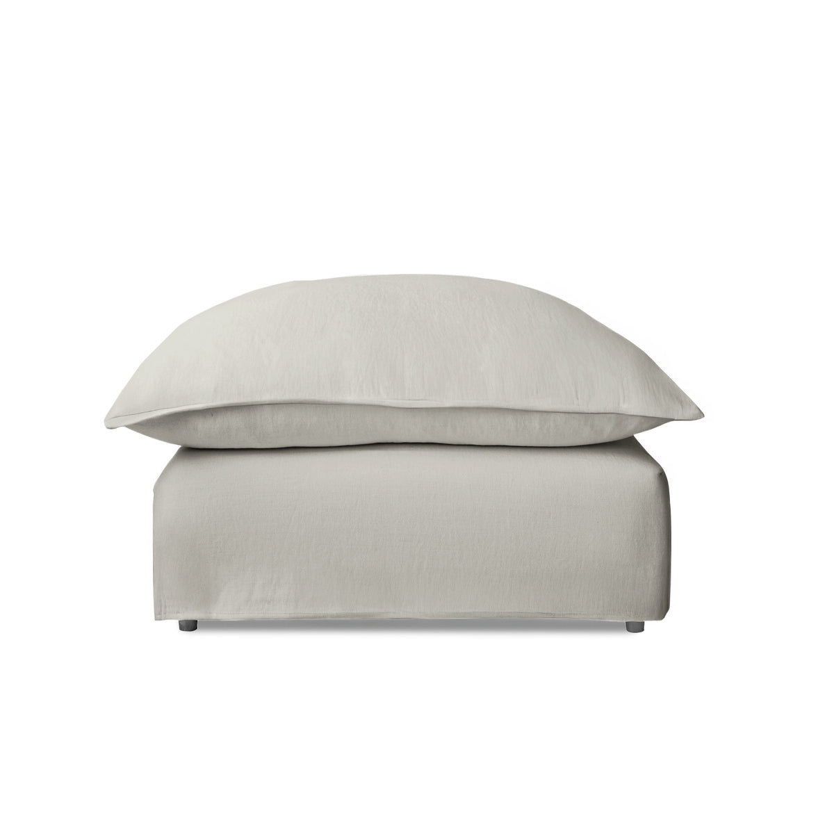 Coco Footstool with Self Piped Knife Edge cushion in Cotton Linen Cool Coconut - Made To Order