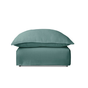 Coco Footstool with Knife Edge Cushion in Cerulean Linen - Made to Order