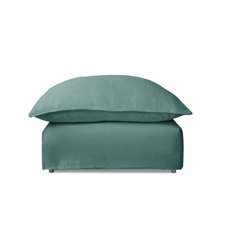 Coco Footstool with Knife Edge Cushion in Cerulean Linen - Made to Order