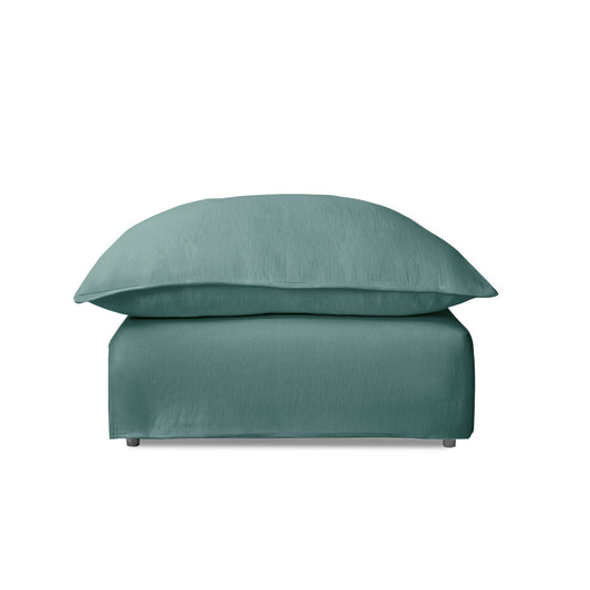 Coco Footstool with Knife Edge Cushion in Cerulean Linen - Made to Order