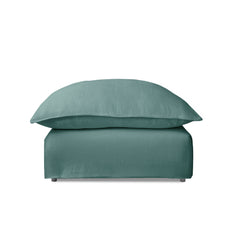 Coco Footstool with Knife Edge Cushion in Cerulean Linen - Made to Order
