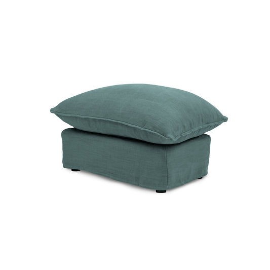 Coco Footstool with Knife Edge Cushion in Cerulean Linen - Made to Order