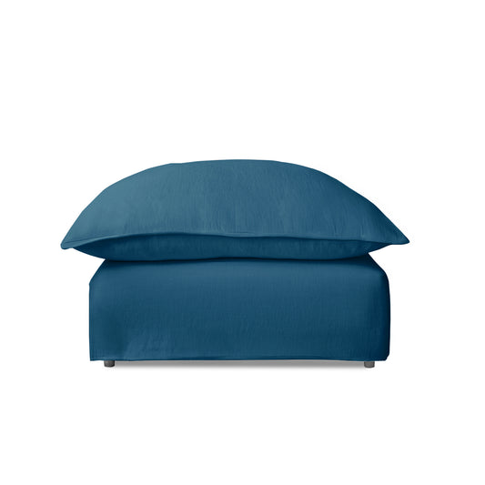 Coco Footstool with Knife Edge Cushion in Indigo Linen - Made to Order