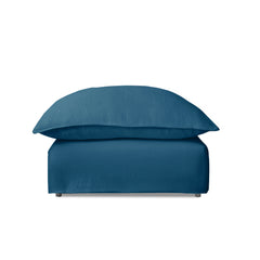 Coco Footstool with Knife Edge Cushion in Indigo Linen - Made to Order