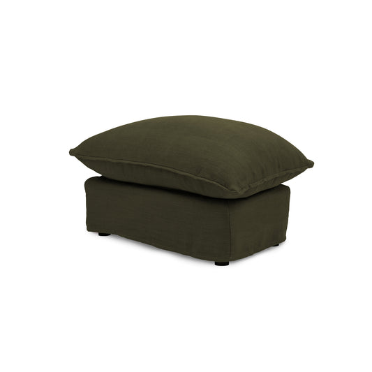 Coco Footstool with Knife Edge Cushion in Khaki Linen - Made to Order