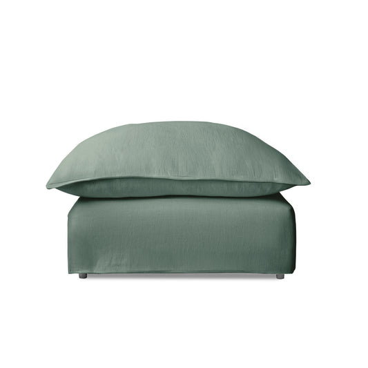 Coco Footstool with Knife Edge Cushion in Mineral Linen - Made to Order