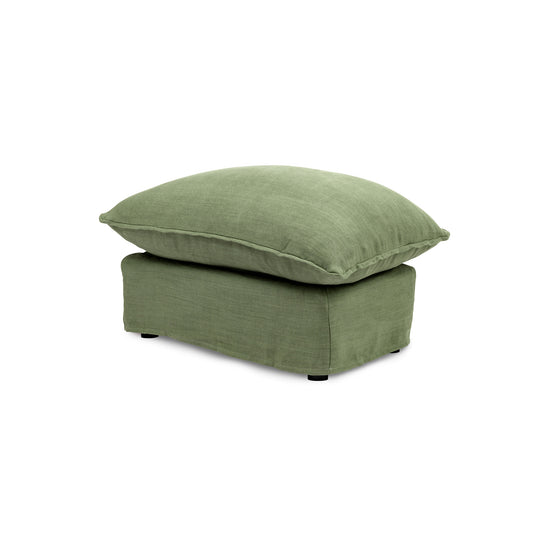 Coco Footstool with Knife Edge Cushion in Moss Linen - Made to Order