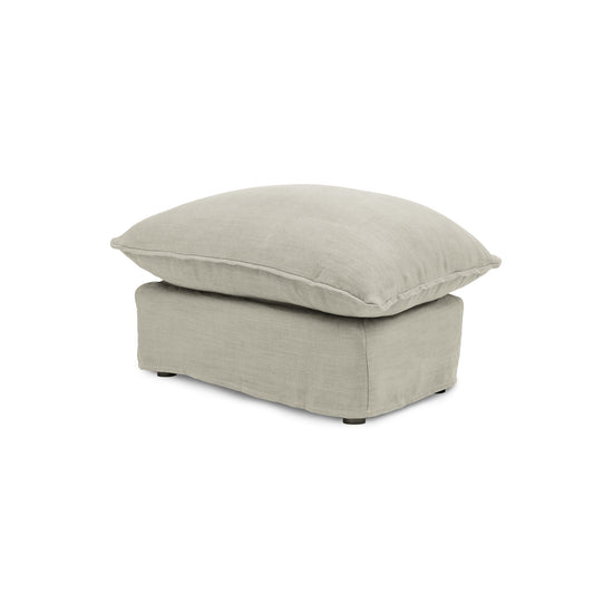 Coco Footstool with Knife Edge Cushion in Pearl Grey Linen - Made to Order