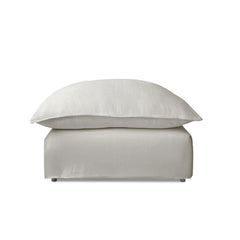 Coco Footstool with Knife Edge Cushion in Pearl Grey Linen - Made to Order