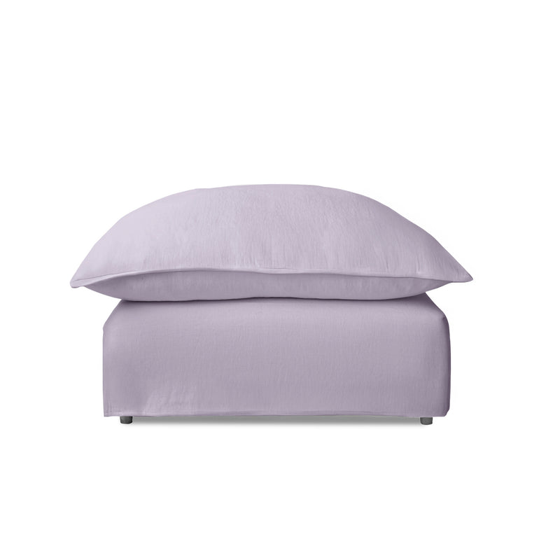 Coco Footstool with Self Piped Knife Edge cushion in Cotton Linen Sea Salt - Made To Order