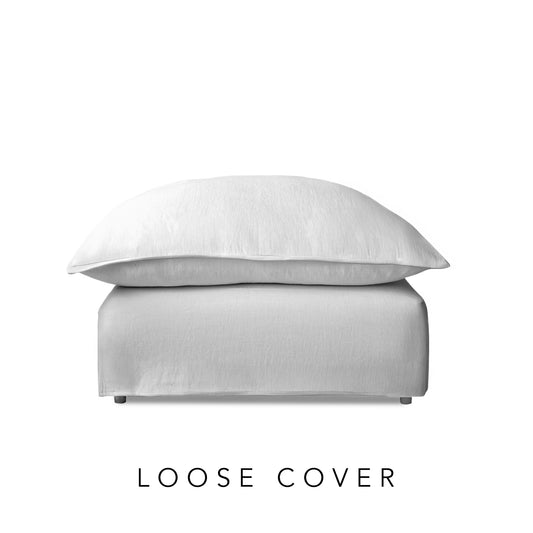 Coco Footstool with Self Piped Knife Edge cushion in Cotton Linen Snow Drop - Cover Only