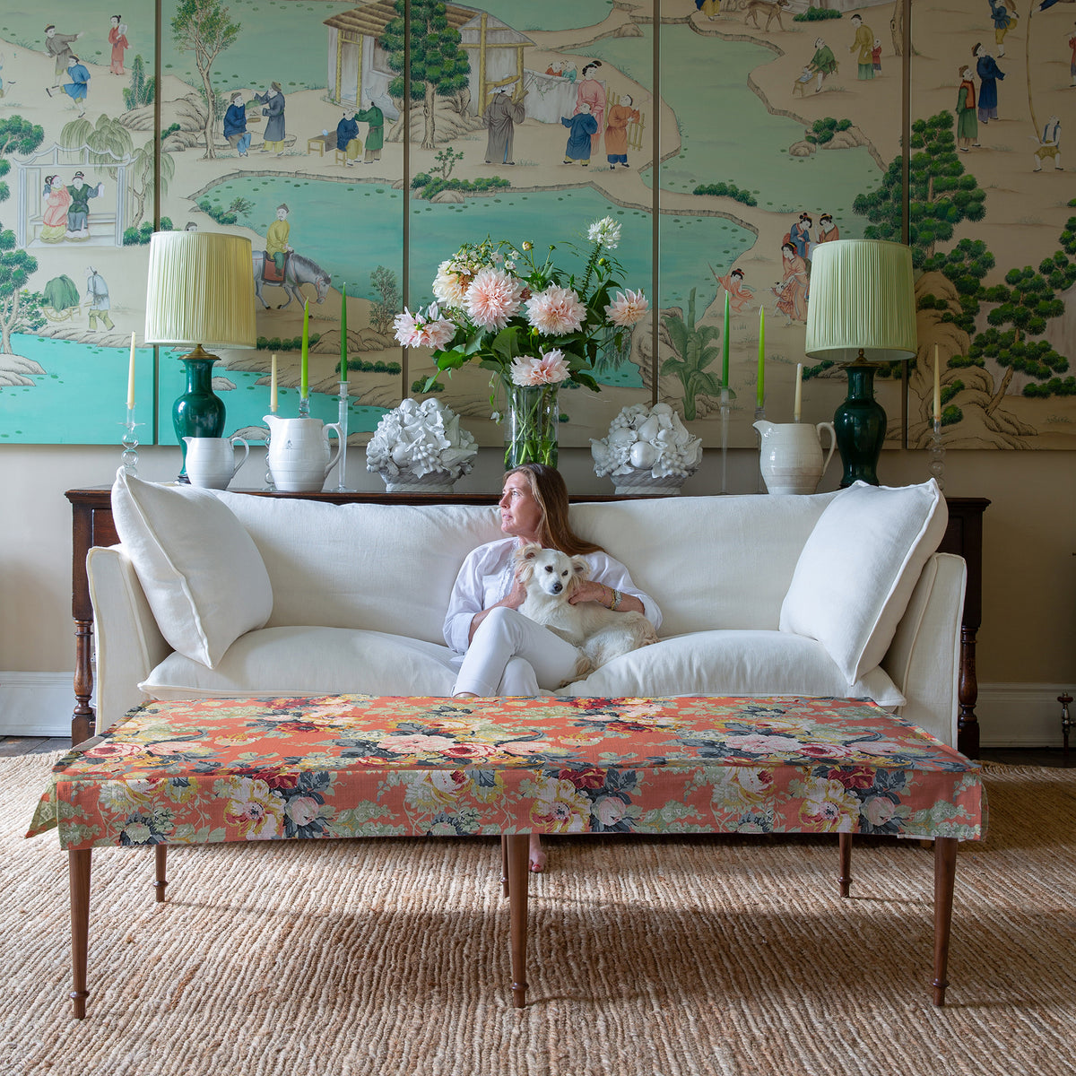 Coco Large Coffee Table in English Garden Coral Orange - Made to Order