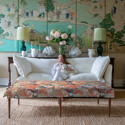 Coco Large Coffee Table in English Garden Coral Orange - Made to Order