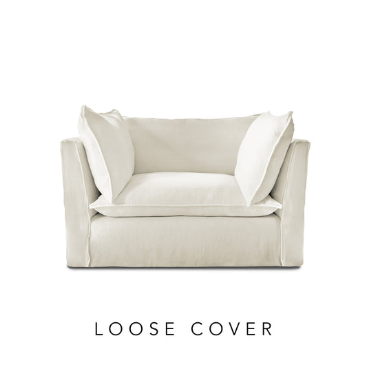 Coco Loveseat with Self Piped Knife Edge cushion in Cotton Linen Cool Coconut - Cover Only