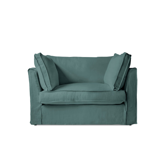Coco Loveseat with Box Edge Cushion in Cerulean Linen - Made to Order