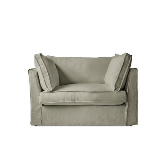 Coco Loveseat with Box Edge Cushion in Ivory Linen - Made to Order