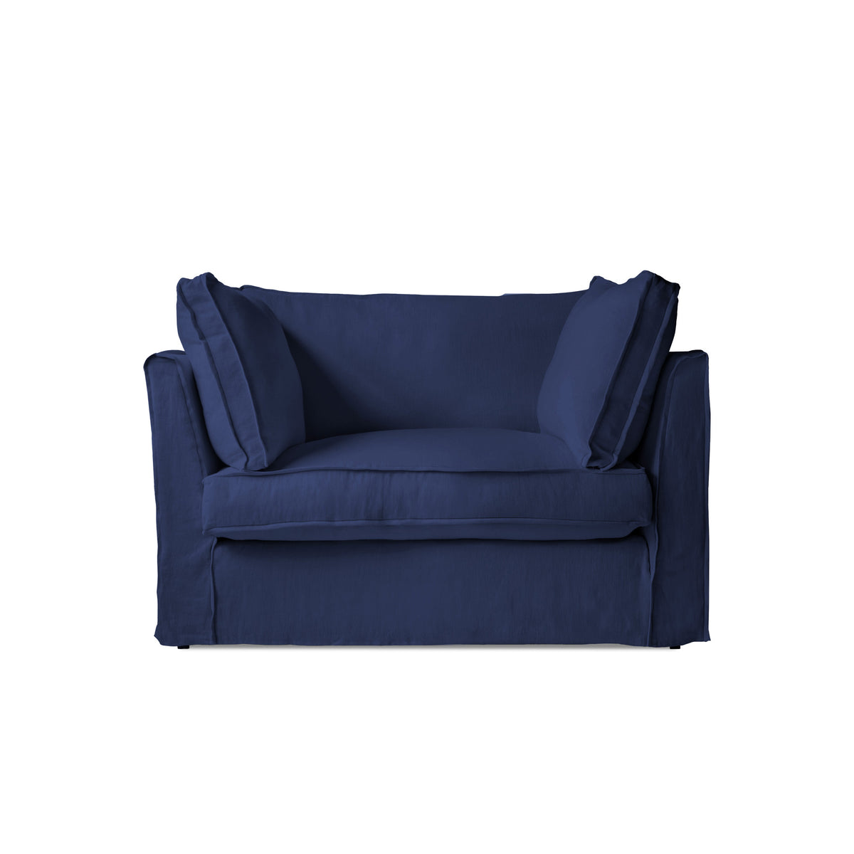 Coco Loveseat with Self Piped Box Edge cushion in Cotton Linen Inkspot - Made to Order