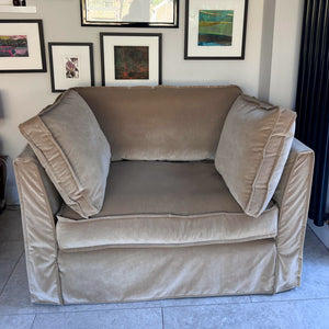 Coco Loveseat with Box Edge cushion in Sand Velvet - Available for quick ship