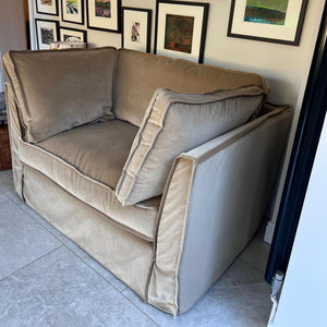 Coco Loveseat with Box Edge cushion in Sand Velvet - Available for quick ship