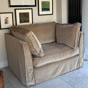 Coco Loveseat with Box Edge cushion in Sand Velvet - Available for quick ship