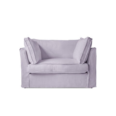 Coco Loveseat with Self Piped Box Edge cushion in Cotton Linen Sea Salt - Made to Order