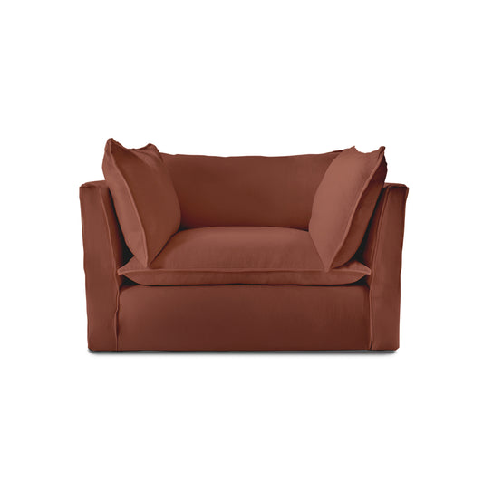 Coco Loveseat with Knife Edge Cushion in Sweet Briar Linen - Made to Order