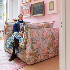 Coco Loveseat with Self Piped Knife Edge cushion in Andrew Martin Midsummer Sky - Made to Order
