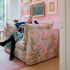 Coco Loveseat with Self Piped Knife Edge cushion in Andrew Martin Midsummer Sky - Made to Order