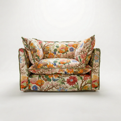 Coco Loveseat with Contrast Piped Knife Edge cushion in GP & J Baker Magnolia Cream Blue - Available for quick ship