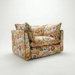 Coco Loveseat with Contrast Piped Knife Edge cushion in GP & J Baker Magnolia Cream Blue - Available for quick ship