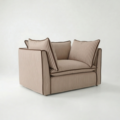 Coco Loveseat with Self Piped Knife Edge cushion in Narrow Chocolate Stripes - Made to order