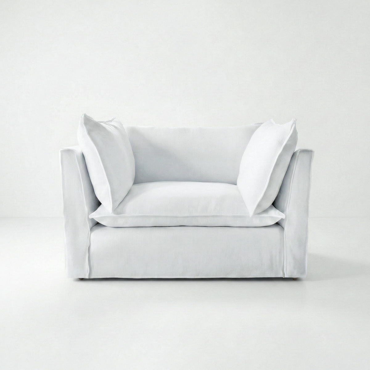 Sophie Conran Coco Loveseat with knife-edge cushions in Snow Drop - front