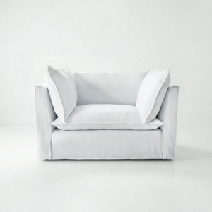 Sophie Conran Coco Loveseat with knife-edge cushions in Snow Drop - front