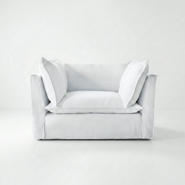 Sophie Conran Coco Loveseat with knife-edge cushions in Snow Drop - front