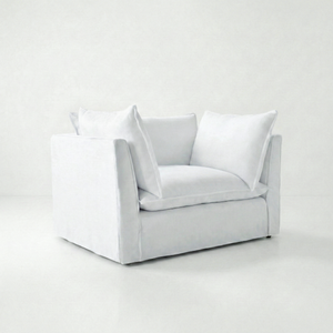 Sophie Conran Coco Loveseat with knife-edge cushions in Snow Drop - side