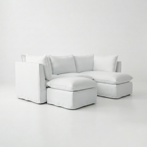 Coco L-Shaped Sofa with Chaise and Footstool in Customer's Own Material - Made to Order