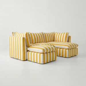 Coco L-Shaped Sofa with Chaise and Footstool in Customer's Own Material - Made to Order