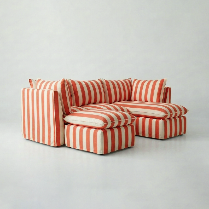 Coco L-Shaped Sofa with Chaise and Footstool in Customer's Own Material - Made to Order