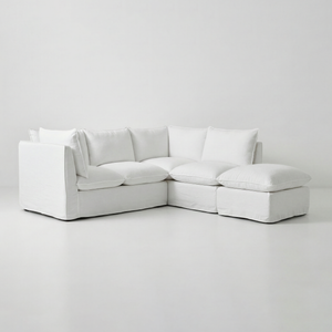 Coco L-Shaped Sofa with Footstool in Customer's Own Material - Made to Order